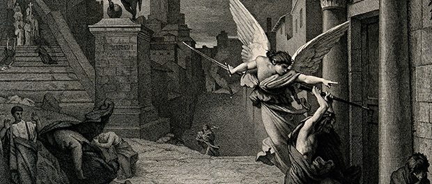 V0010664 The angel of death striking a door during the plague of Rome
