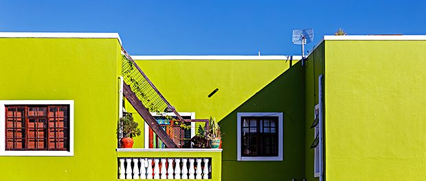 Colorful green facade of old house in Bo Kaap area, Cape Town