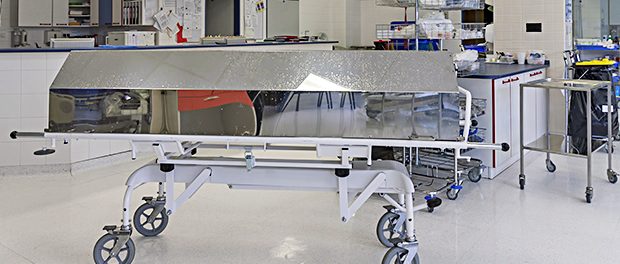 Mortuary trolley for transport a patient who died at the intensi