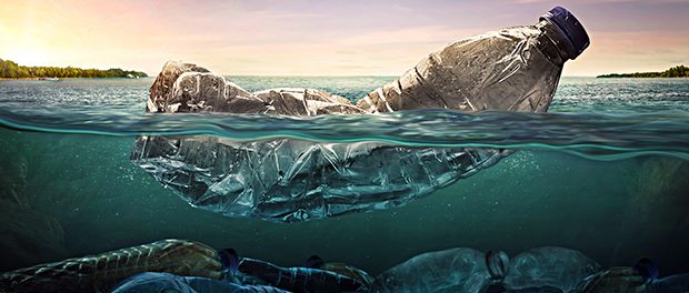 Plastic water bottles pollution in ocean