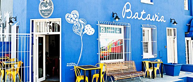 Blue Batavia Cafe building in Bo-Kaap Schotsche Kloof in Cape Town.