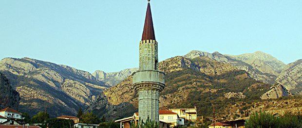 Ancien mosque in bar in montenegro at sunset