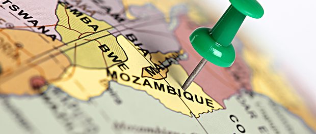 Location Mozambique. Green pin on the map.