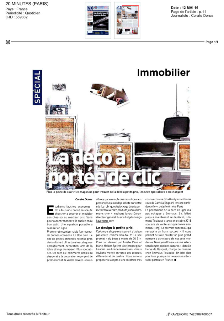 20 MINUTES PARIS Kavehome