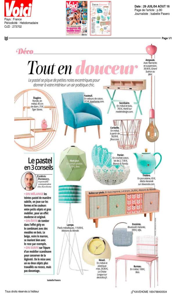 Kavehome dans VOICI