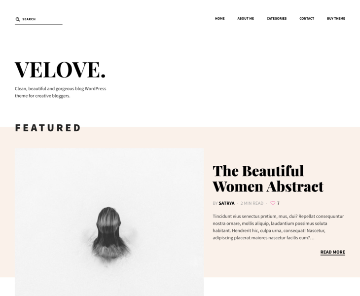 Velove. – Clean, beautiful and gorgeous blog WordPress theme for creative bloggers.