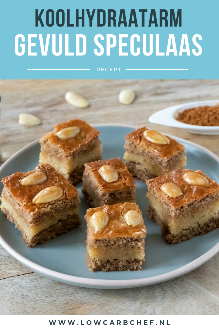 Met dit recept maak je zelf koolhydraatarm gevuld speculaas. Een stukje van deze smeuïge koek gevuld met amandelspijs bevat slechts 1,3 gr koolhydraten! #koolhydraatarm #speculaas #glutenvrij #suikervrij