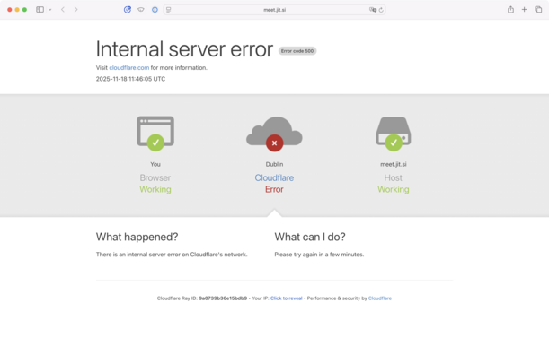 Internal Server Error at CloudFlare affecting Jitsi Meet.