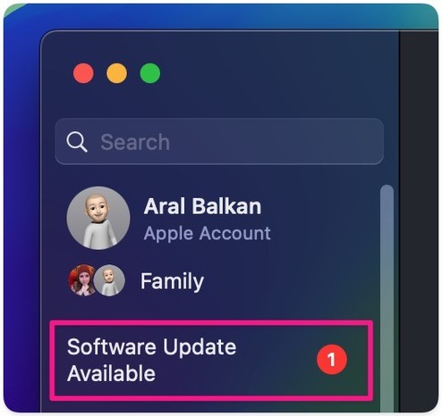 Detail of macOS Sequoia Settings app showing the Software Update Available notification with a red badge that reads 1.