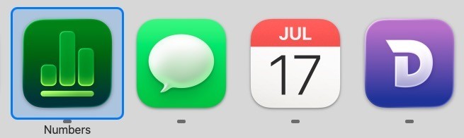 The Numbers icon, lit scarily from the bottom, alongside other icons on macOS.