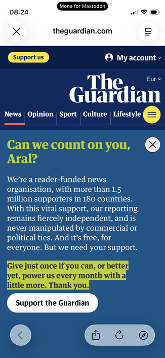 The Guardian asking me to donate by name.