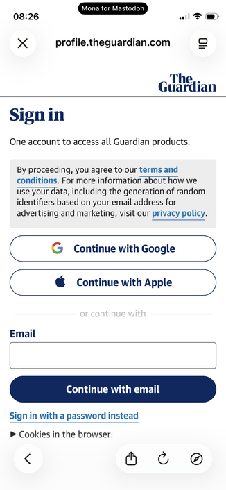 Screenshot of the sign in page showing that I’m signed out.