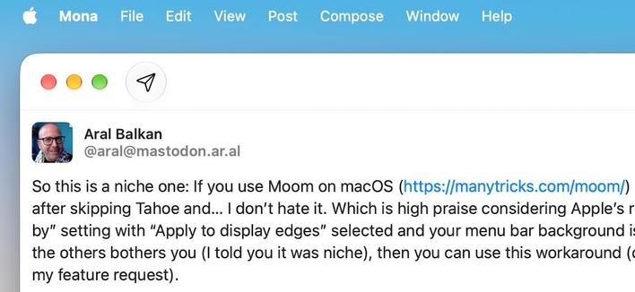 Spacing without the menu bar showing: too much vertical space between the menu bar and the top of the window.