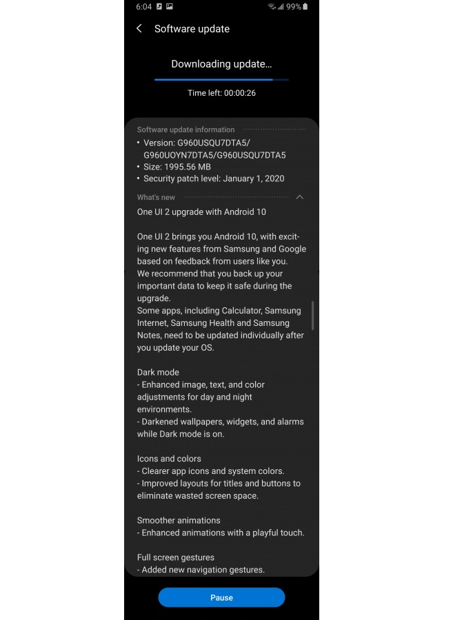 Samsung Galaxy S9 Android 10