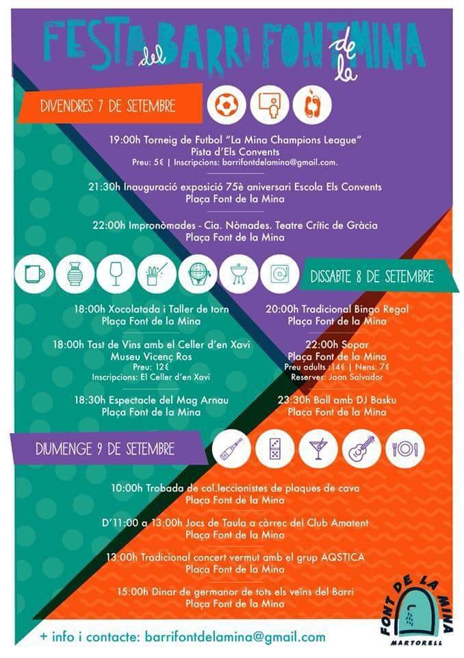 Programa de la Festa Major del barri Font de la Mina 2018