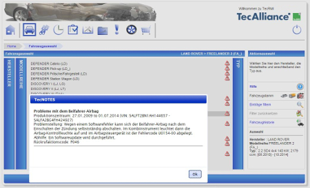 Screenshot des Zusatzmoduls TecNOTES