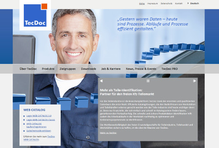 Screenshot der neu gestalteten TecDoc Homepage
