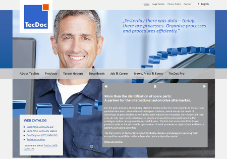 Screenshot of the newly designed TecDoc homepage