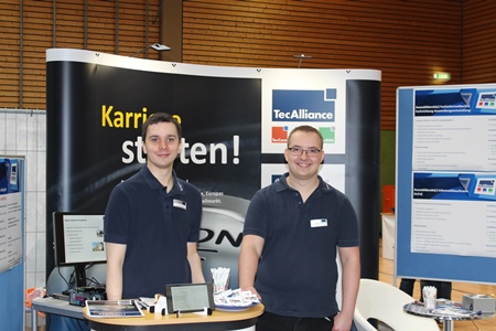 TecAlliance trainees Lukas Walther (left) and Mario Groß at the stand in Weikersheim, Germany