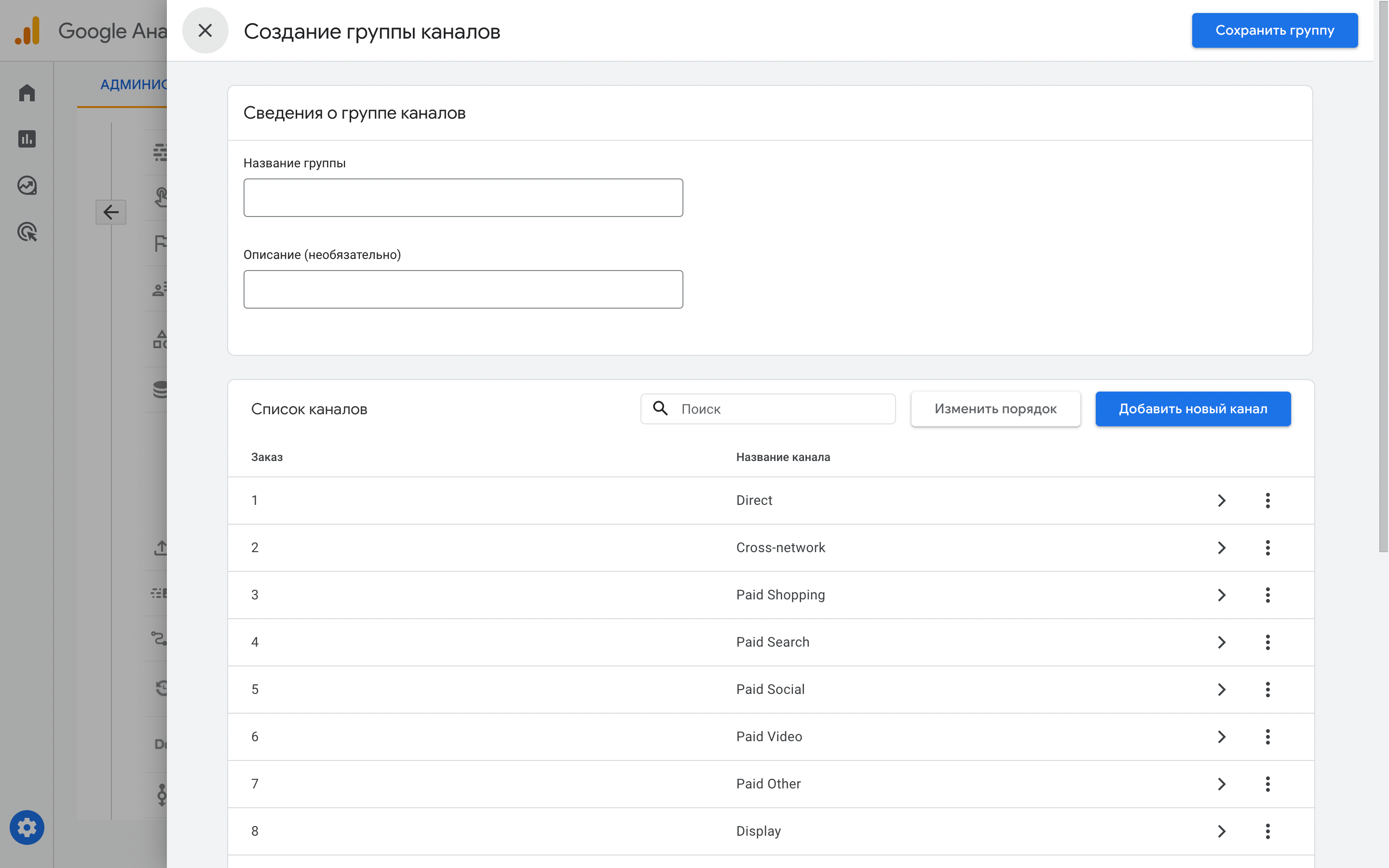 Группы каналов в GA4