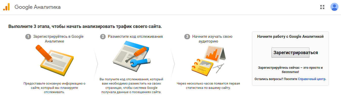 зарегистрироваться в Google Analytics