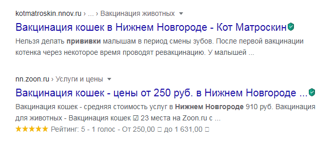 Сниппет компании в выдаче
