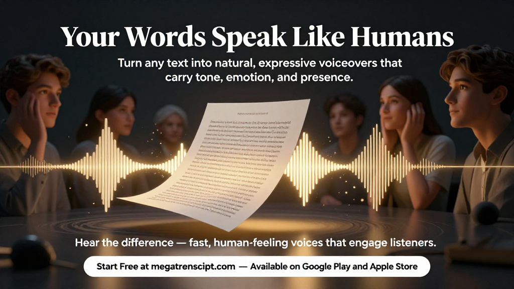 MegaTranscript Text to Speech: Turn Any Text Into Human-Sounding Voiceovers