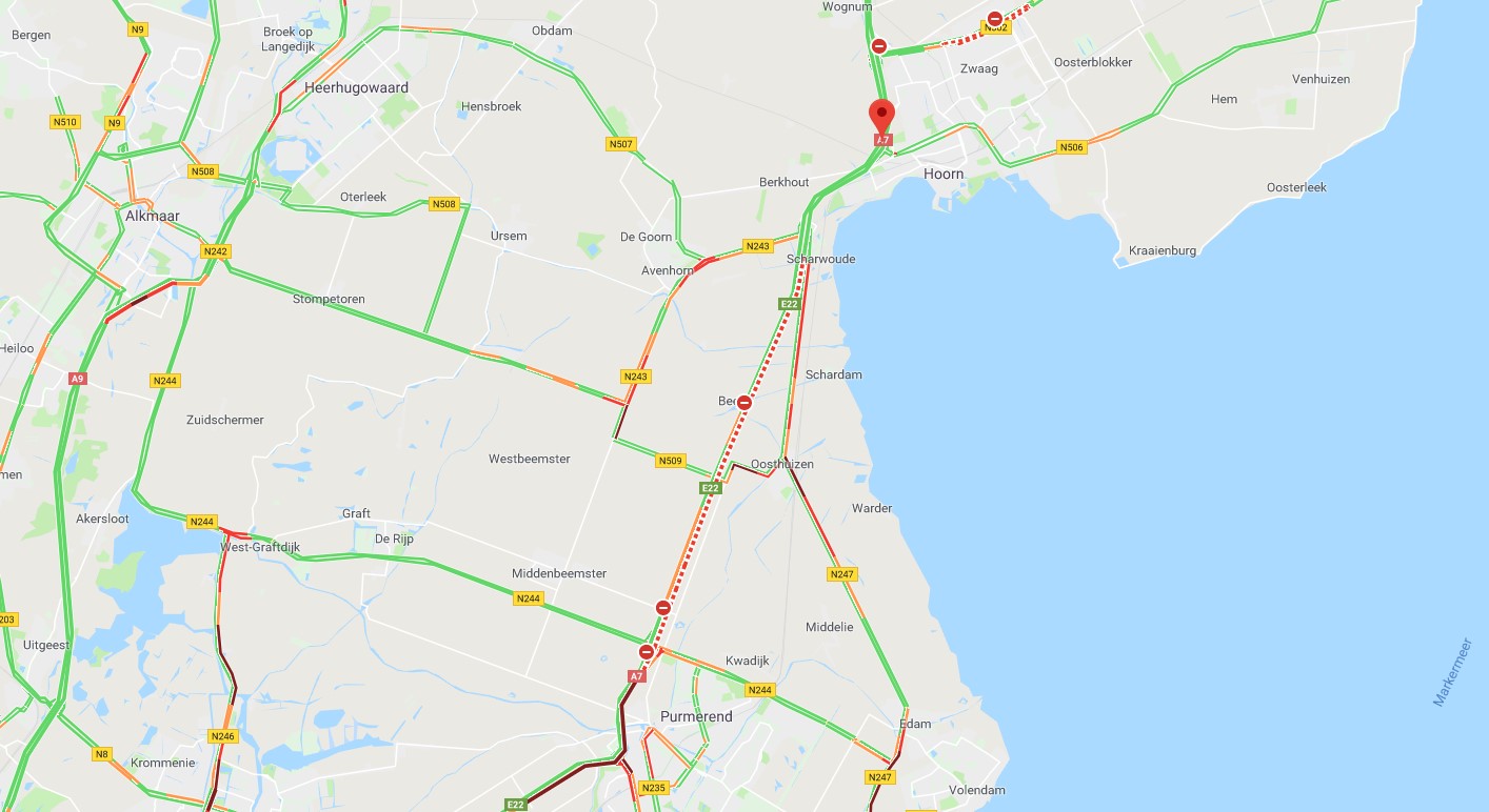 A7 bij Avenhorn dicht na ongeluk met vrachtwagen - OnsWestfriesland.nl