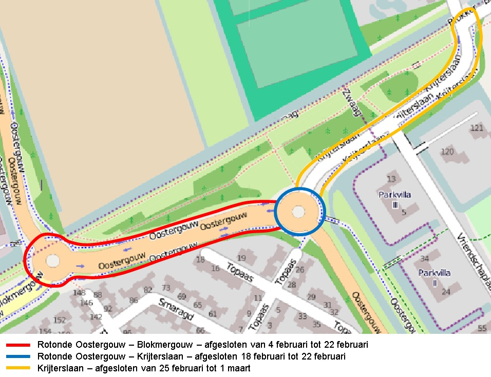 Onderhoud asfalt rondom rotondes Oostergouw en Krijterslaan