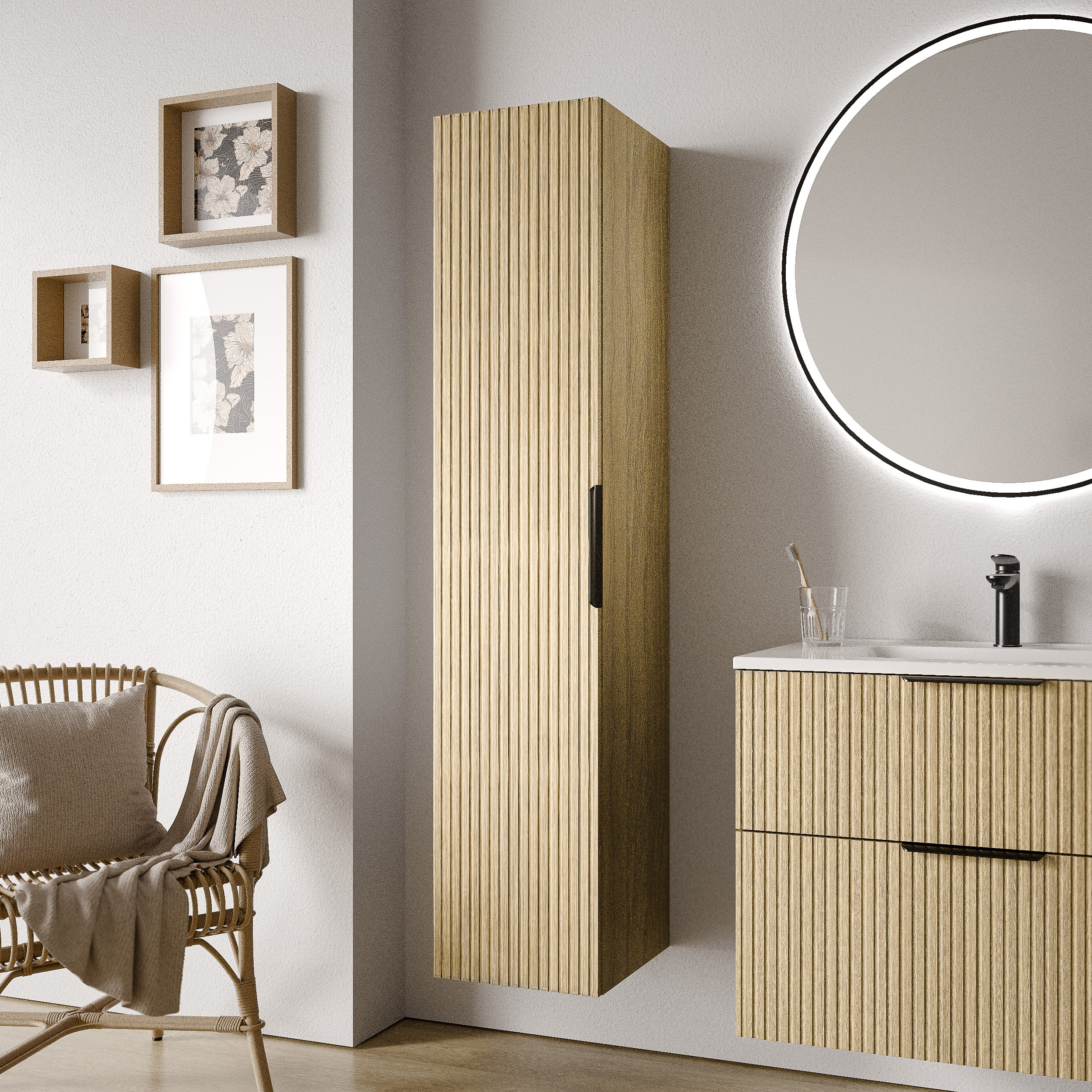 Eiche Nebelgrau profiliert / Schwarz matt / Rund