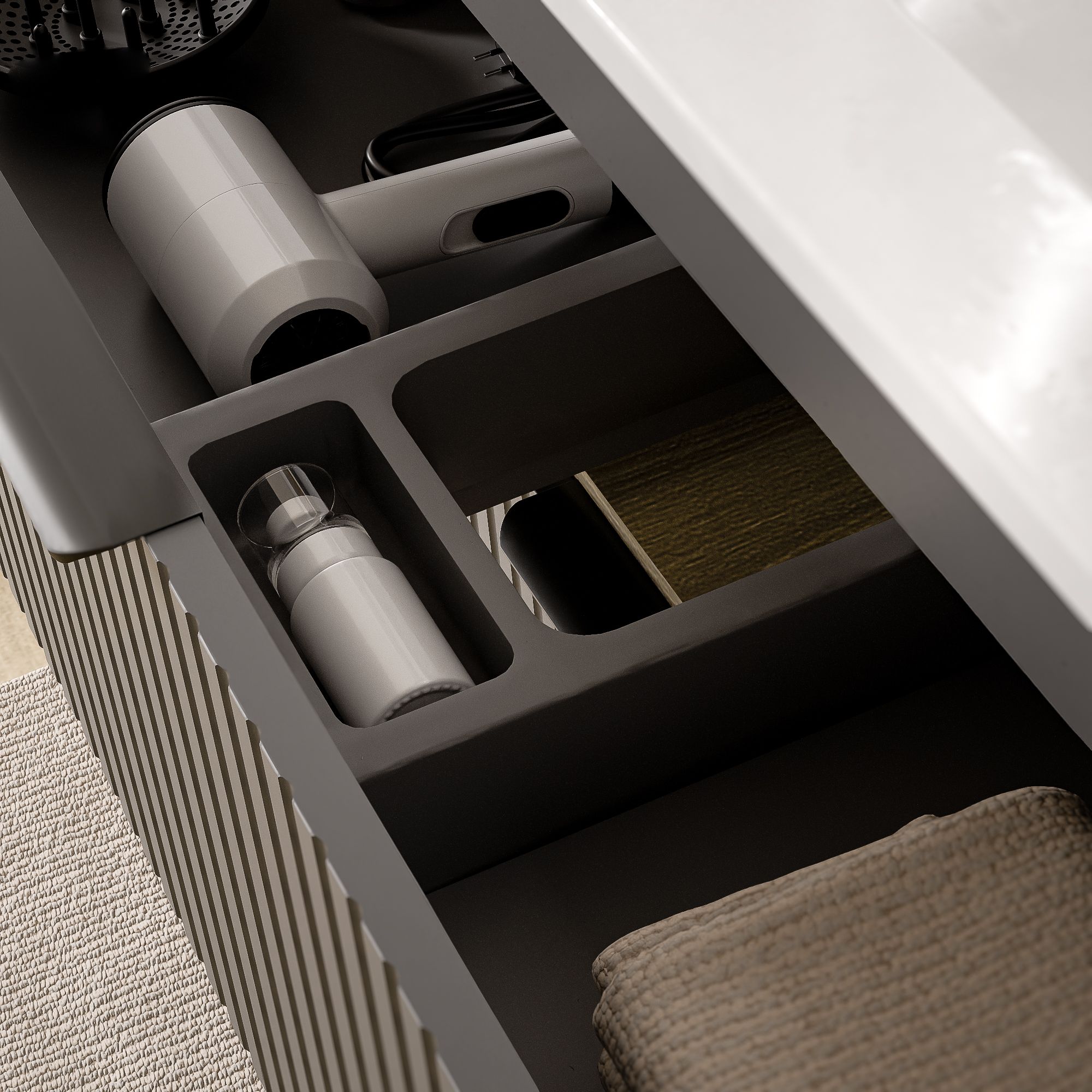 Chêne strié / Noir mat / Rond