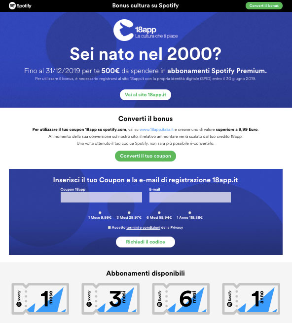 Come Comprare Spotify Premium Con 18App