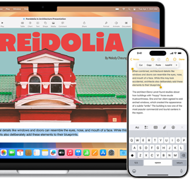 MacBook Air a iPhone vedľa seba, pričom displej MacBooku Air a obrazovka iPhonu ukazujú kopírovanie a vkladanie medzi zariadeniami Apple pomocou funkcie Univerzálna schránka.