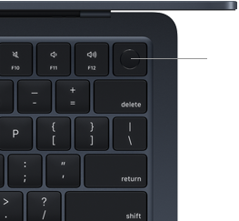 Senzor Touch ID, ktorý sa nachádza v pravom hornom rohu klávesnice MacBooku Air