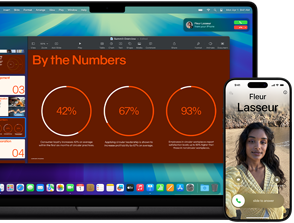 Ukážka zrkadlenia iPhonu – displej iPhonu sa zobrazuje na displeji MacBooku Pro