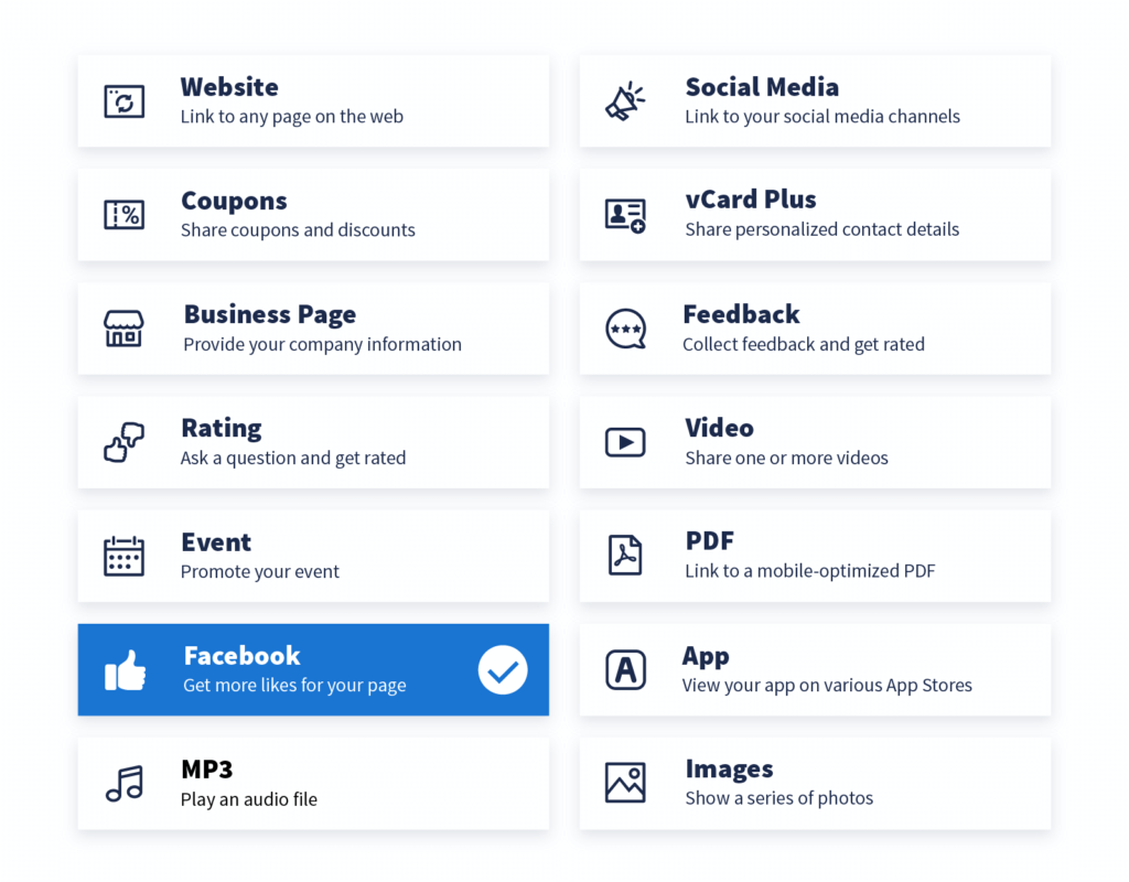 Different types of QR Codes available in QR Code Generator PRO
