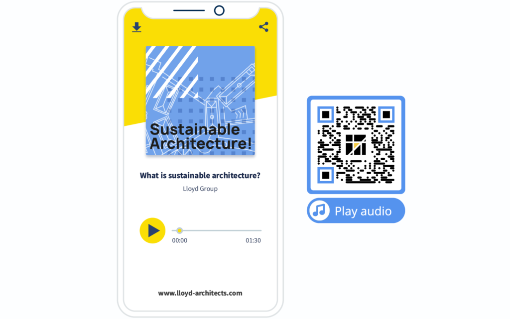 MP3 QR Code example and its landing page from QR Code Generator PRO
