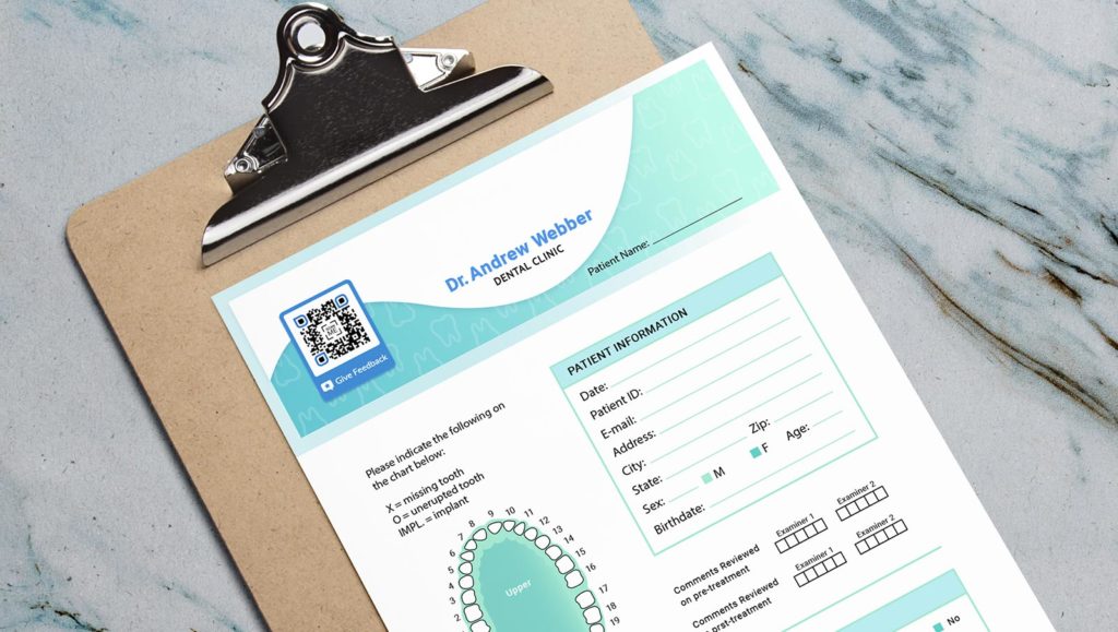 Example of a Feedback QR Code on a form at the dental clinic