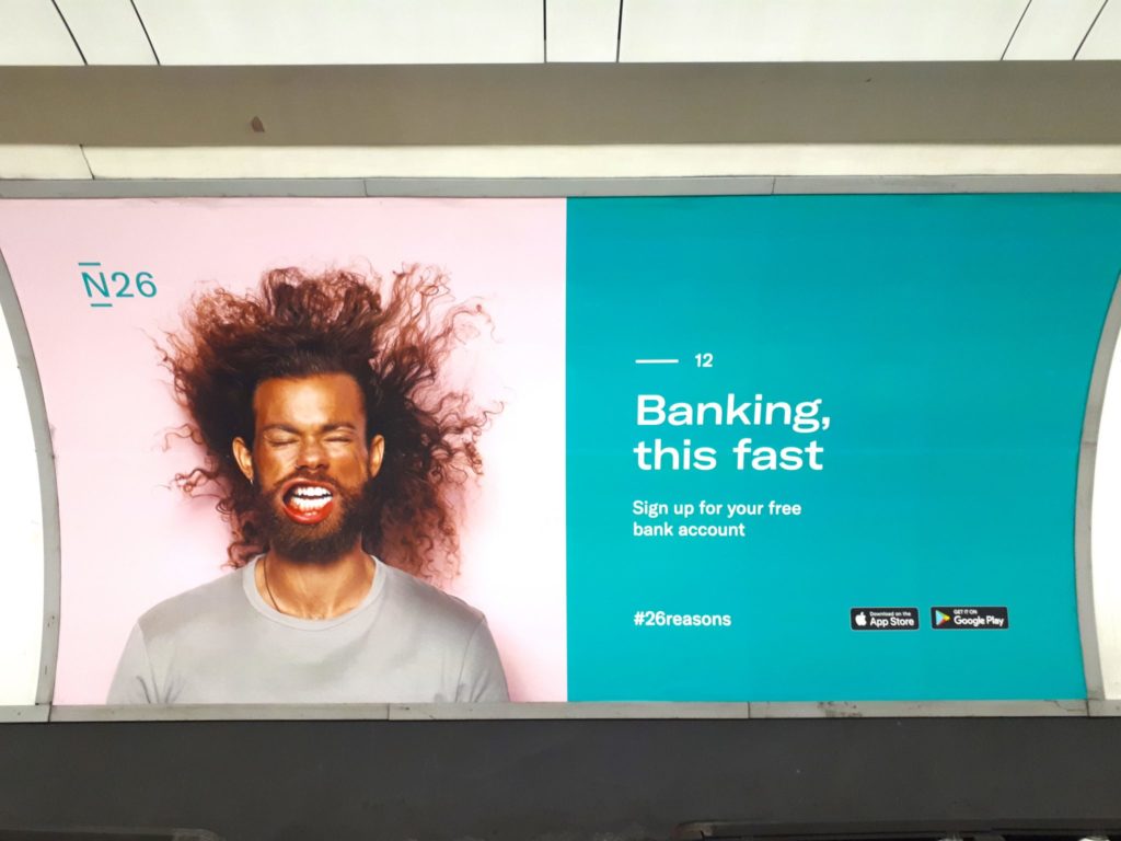 One example of N26’s print ad campaign in a metro station