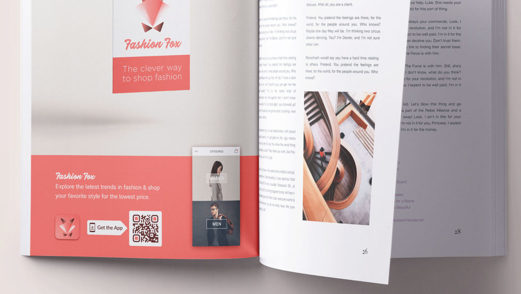 An App Store QR Code connects users with the app promoted in a print magazine ad