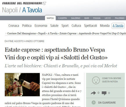 Estate caprese - aspettando Bruno Vespa Vini dop e ospiti vip ai &laquo;Salotti del Gusto&raquo; - Corriere del Mezzogiorno 2014-08-28 13-18-26