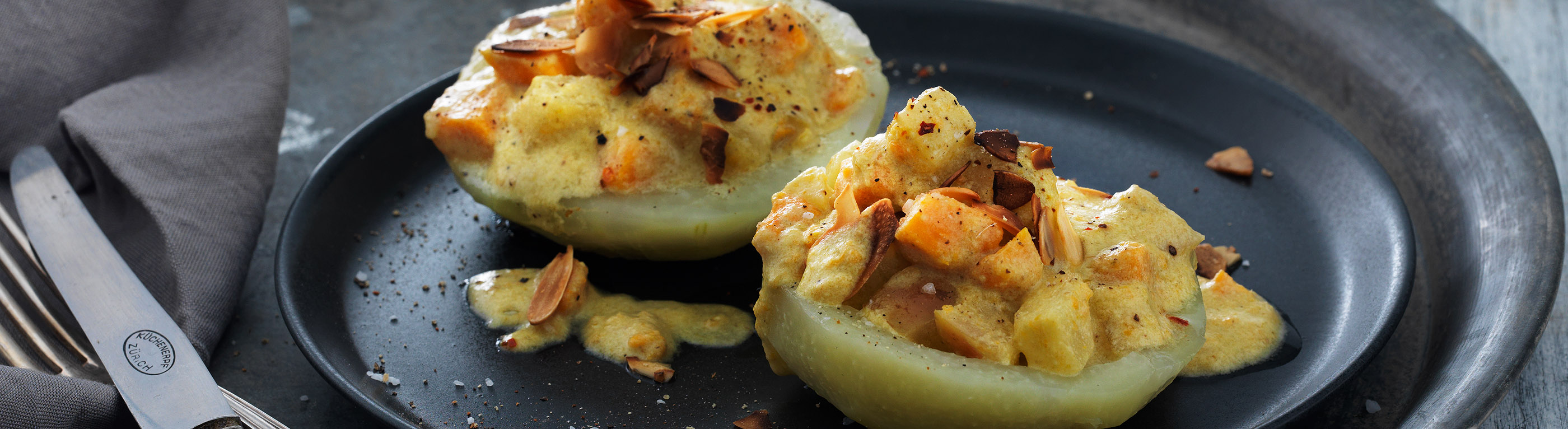 Gefüllte Kohlrabi mit Süsskartoffel-Apfelcurry | Rezepte | Kuhn Rikon