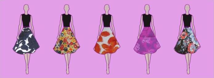 fashion-fahrplan-feldtest-blumen-muster-figurine-rock Figurinen mit unterschiedlich gemusterten Röcken