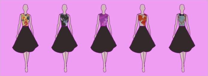 fashion-fahrplan-feldtest-blumen-muster-figurine-shirt Figurinen mit unterschiedlichen Blumenmustern im Top