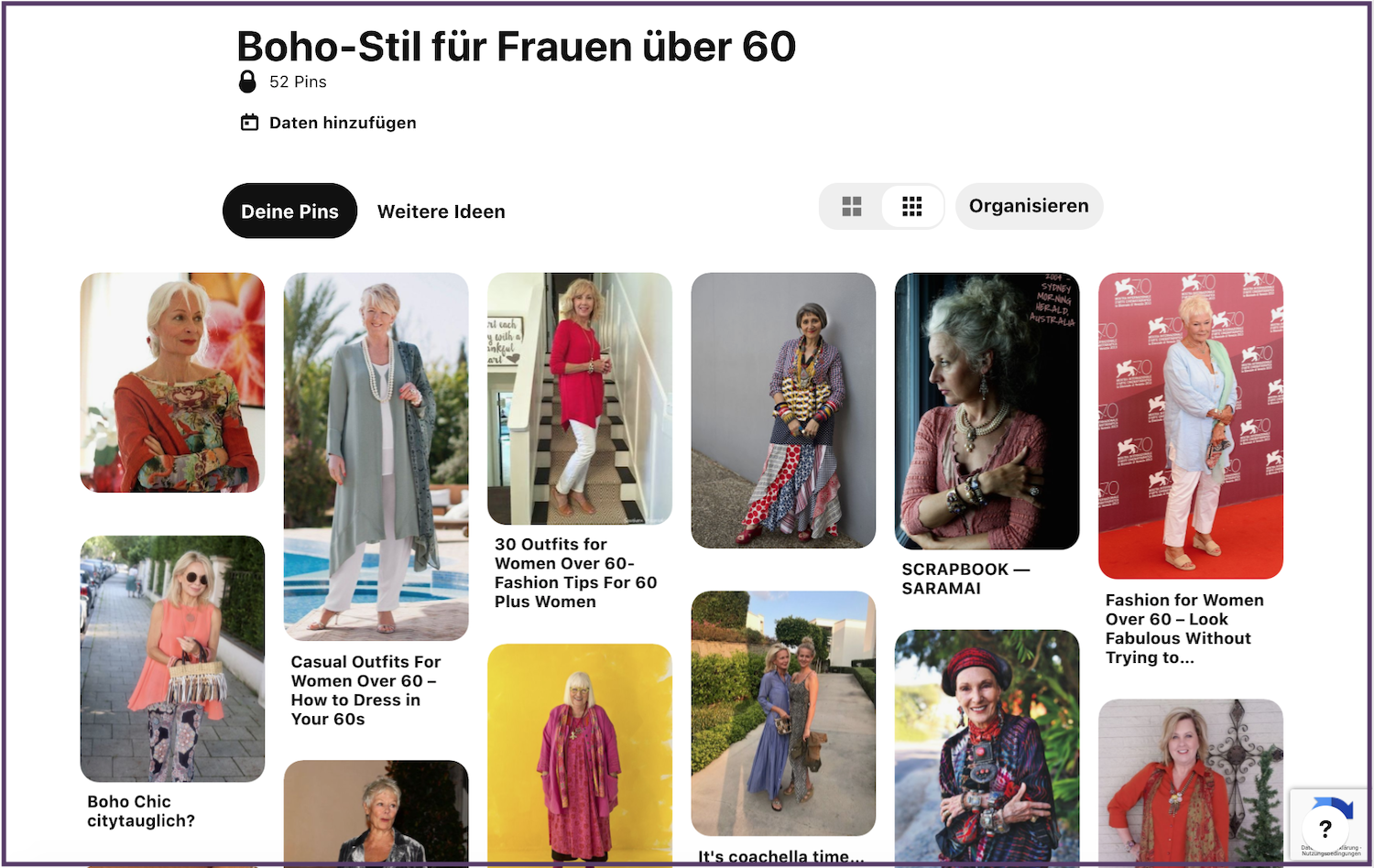 Boho-Stil für Frauen über 60 - ein Pinterestboard