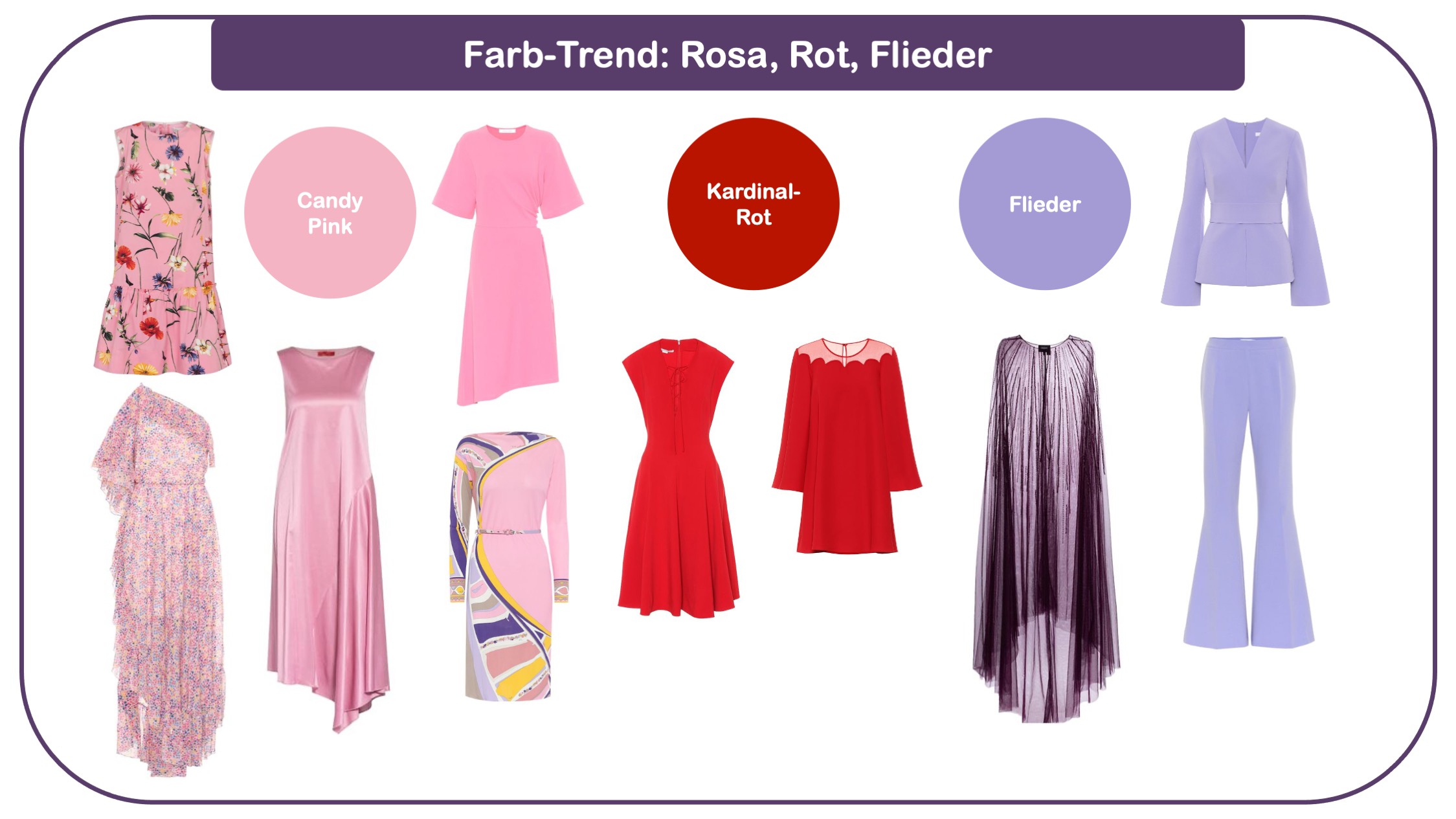Modetrends für frauen 40 plus - Trendfarben Rot, Pink und Flieder