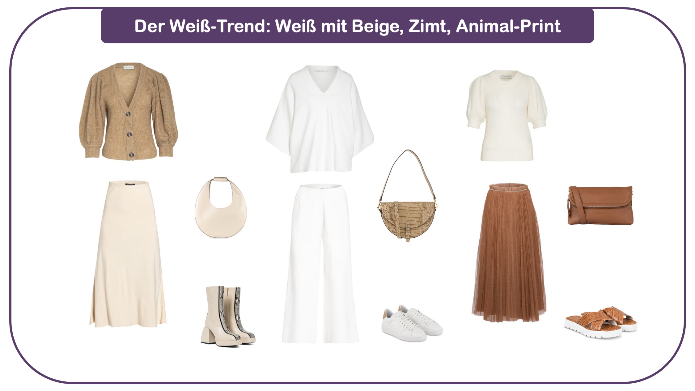 Modetrends für Frauen 40 plus - Weiß kombinieren mit Beige und Zimtbraun