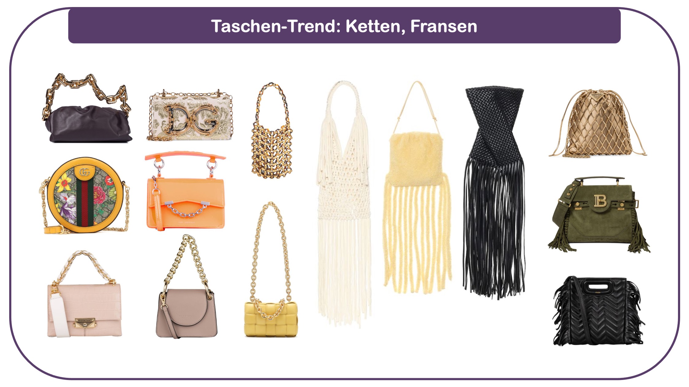 Modetrends für Frauen 40 plus - Taschen mit Kettenhenkel oder Fransen