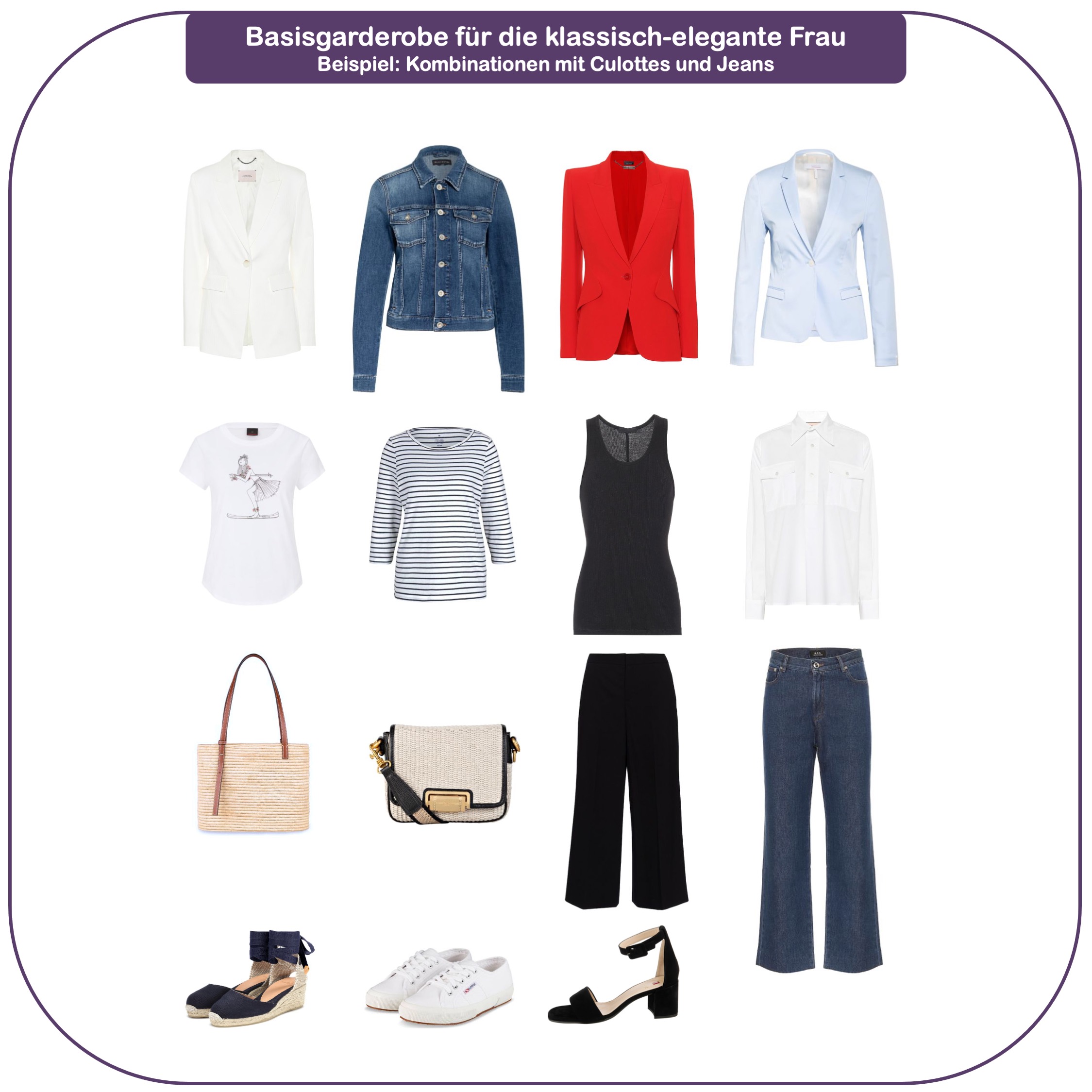 Basigarderobe für die klassisch-elegante Frau ab 40 - Basics Culottes und dunkelblaue Jeans