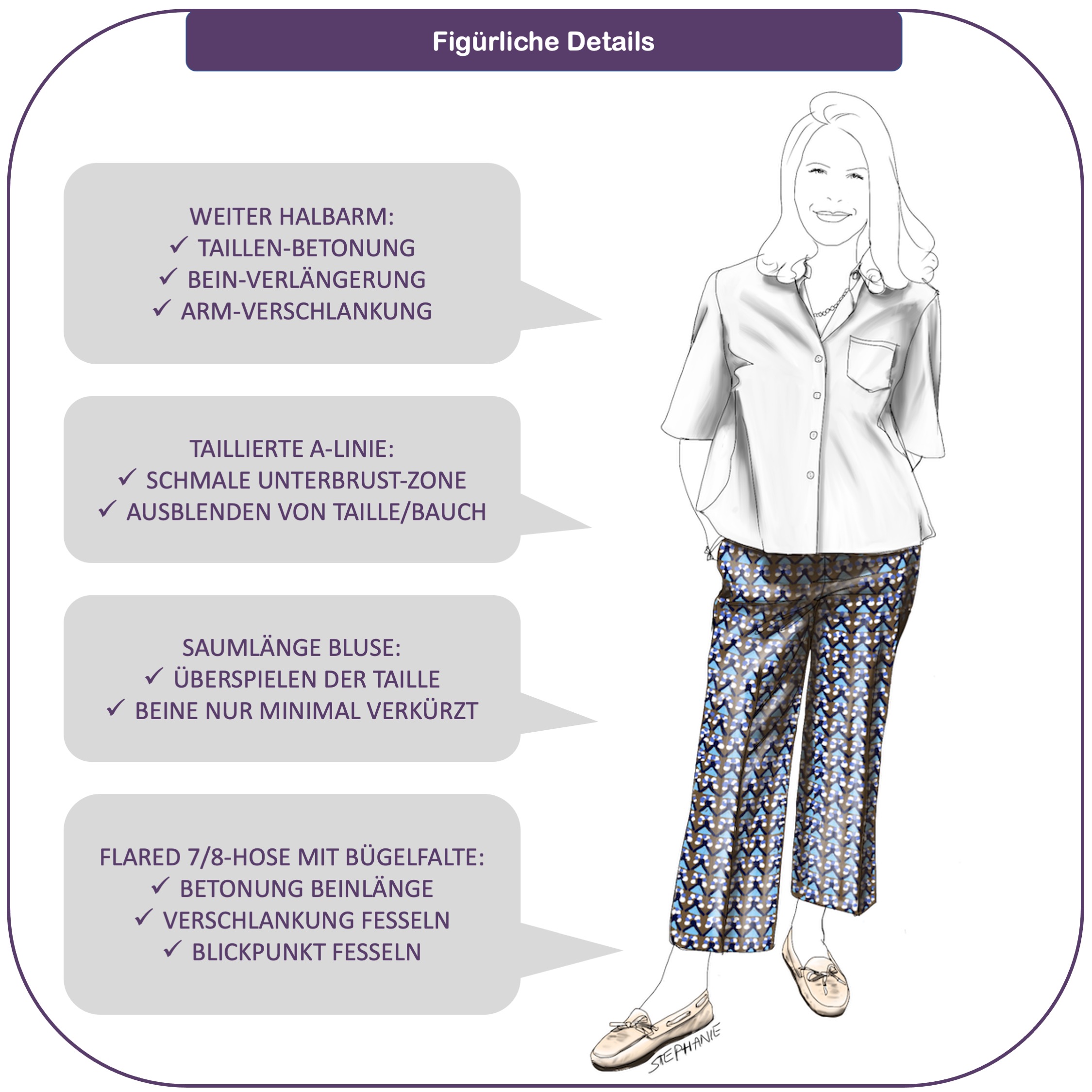 Figürlich vorteilhafte Details des Looks im entspannten Casual Chic